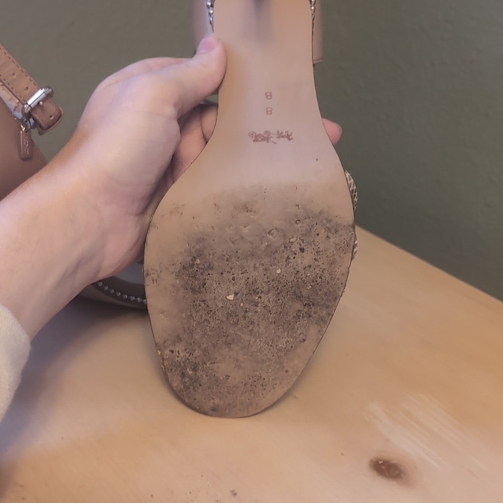 Coach Taupe and Silver Women's Snake Skin Strappy Heels - Picture 9 of 16
